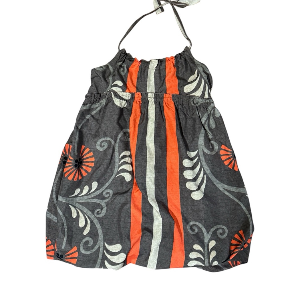 Gray and Orange Halter Dress with Floral Pattern